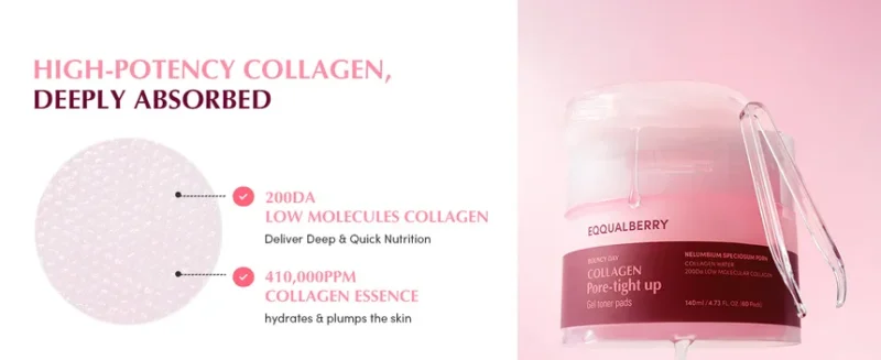 EQQUALBERRY - وسادات التونر الجل بشد المسام بالكولاجين - 60 وسادة